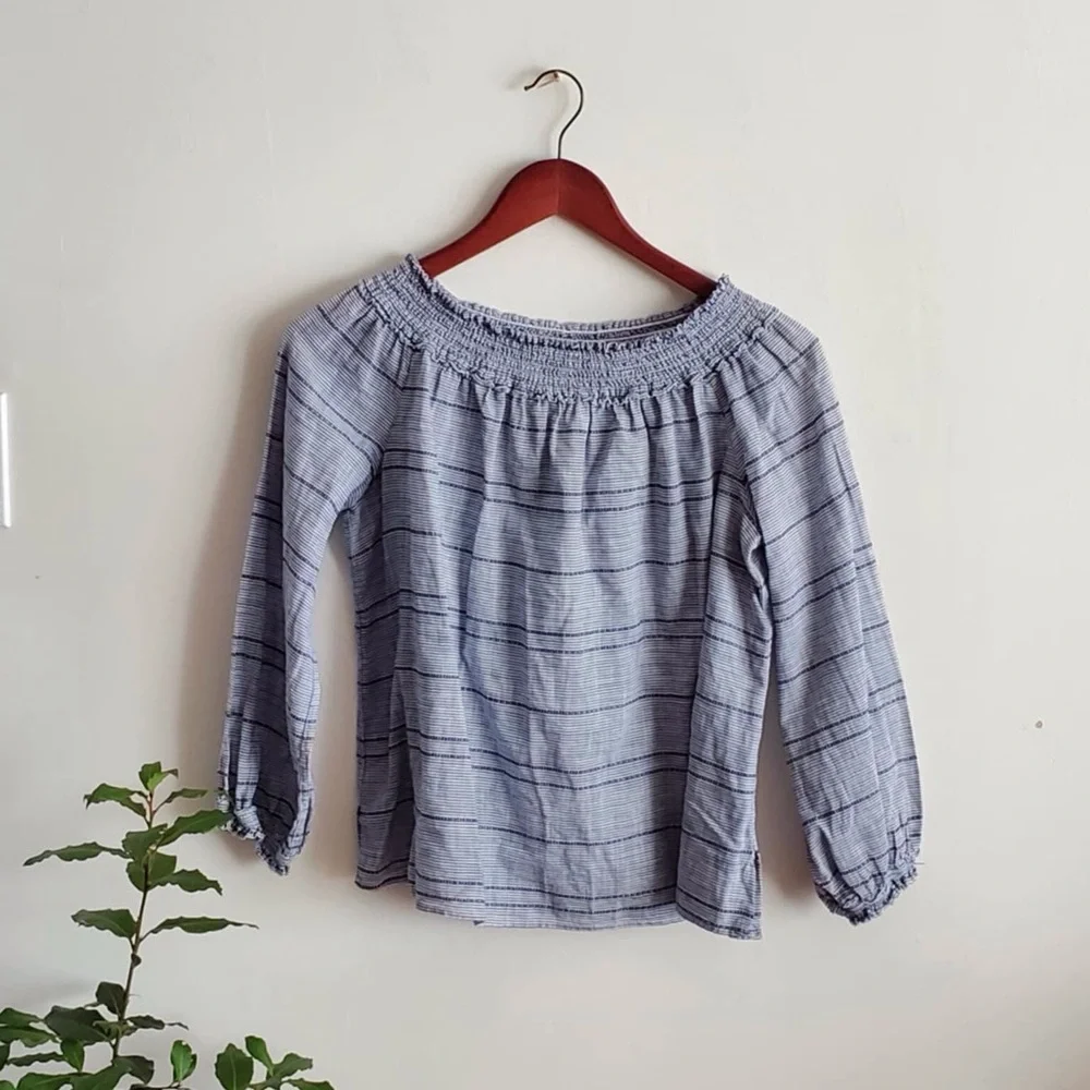 Rag & Bone Drew Blue Striped Off the Shoulder Top L - Picture 3 of 10